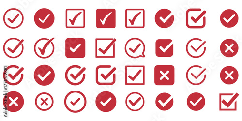 Check Mark Icons in Circle – Editable Stroke Tick Symbol Set. Vector