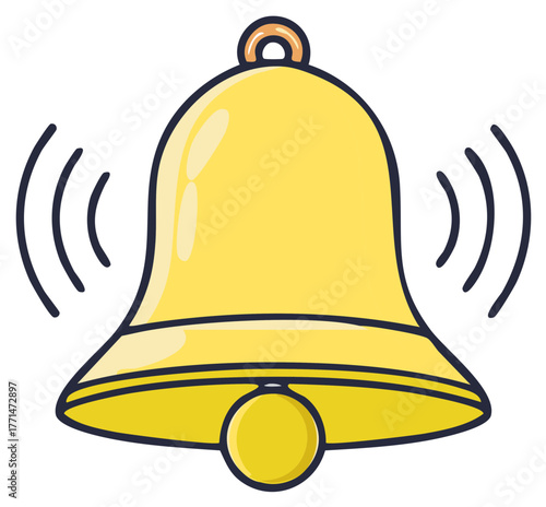 Cartoon Ringing Bell Symbol Notification Concept Illustration
