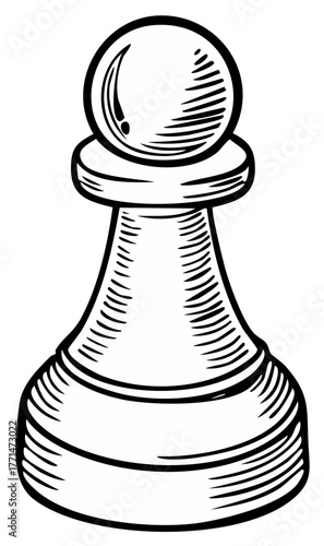 Black and White Drawing of Pawn Chess Piece Strategic Game Piece Illustration