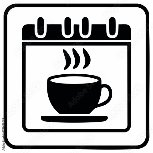 Steaming coffee cup icon inside a calendar, symbolizing daily break, morning routine, or event reminder.