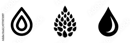 A water drop symbol in a flat style icon, represented as a simple black sign, is suitable for apps and websites with a modern illustration theme