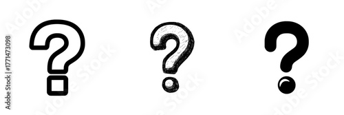 The icon of a question mark is illustrated in a straightforward black design, intended for use as a sign on apps and websites, showcasing a contemporary art style