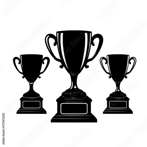 A modern illustration of transparent crystal, plastic, and acrylic awards on wooden stands is depicted in 3D, isolated on a white background, symbolizing a competition winner's prize and success rank