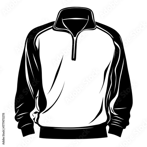 Quarter zip pullover sweatshirt design template featuring a flat technical drawing illustration and mock-up, ideal for creating men's or unisex fashion CAD tech packs with a slim fit streetwear
