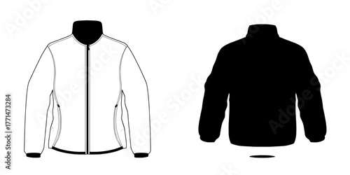 Full zip fleece sherpa pile jacket design and tech pack template illustrated with flat technical drawings for men or unisex streetwear and utility workwear fashion in CAD