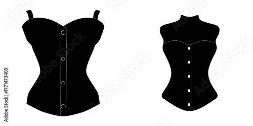 Technical drawing template for a sleeveless blouse with a strapless sweetheart neck and button details, represented as a flat sketch cad mockup in fashion design, specifically for a woman's style