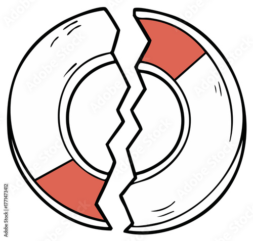 Cartoon illustration of a broken life preserver symbolizing danger risk and failure