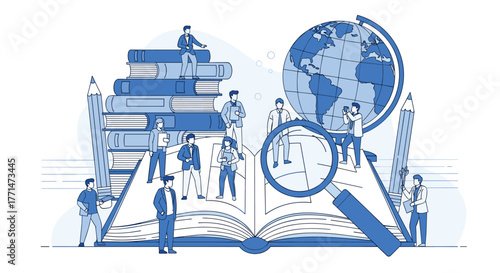 Engage audience with this vibrant learning concept, showing collaboration, exploration, and global education in a modern, professional style