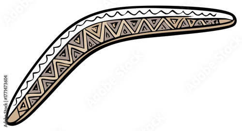 Traditional Aboriginal Boomerang with Native Patterned Design, Indigenous Hunting Tool, Ethnic Art
