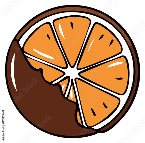 Cartoon Orange Slice Partially Dipped in Dark Chocolate Dessert Treat