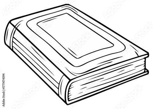 Closed Hardcover Book Illustration Black and White Sketch