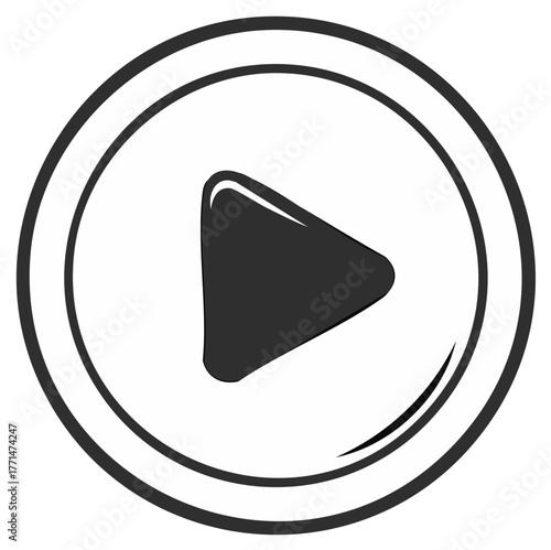 Stylized round play button graphic for media playback and digital user interface element