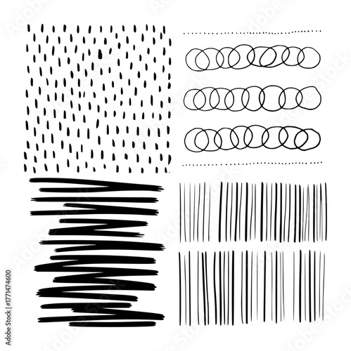 Abstract Black and White Hand-Drawn Line Art Patterns