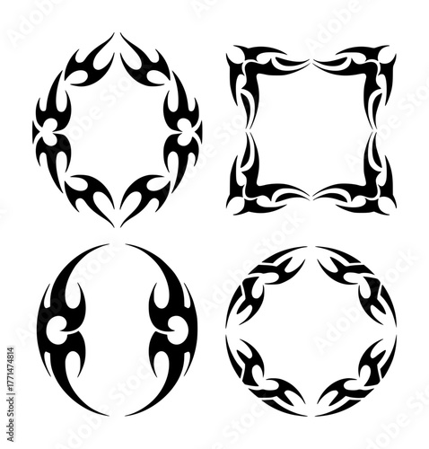Collection of Black Tribal Tattoo Style Frames and Borders