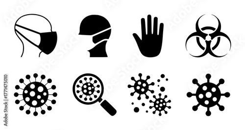 Collection of Icons Representing Pandemic Safety and Virus Awareness