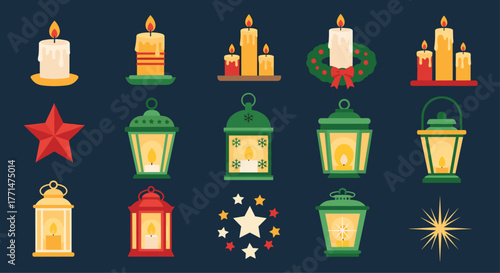 Charming Christmas lanterns and glowing candles to brighten your holiday designs, perfect for festive projects and seasonal promotions