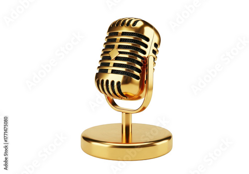 Golden vintage microphone isolated on transparent background