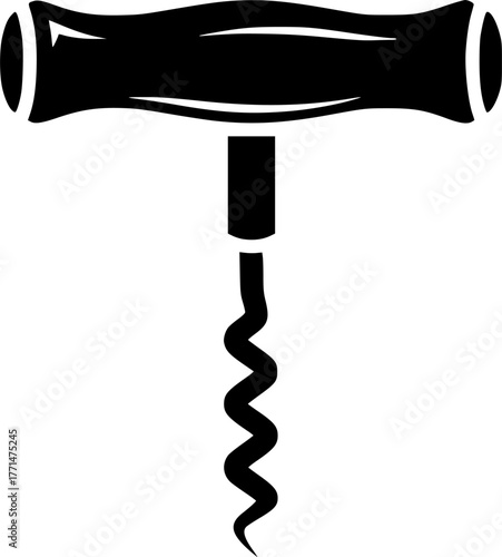 a corkscrew in black color, isolated on white background, simple, vector illustration


