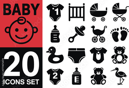 Collection of charming baby icons representing essentials for newborns and toddlers