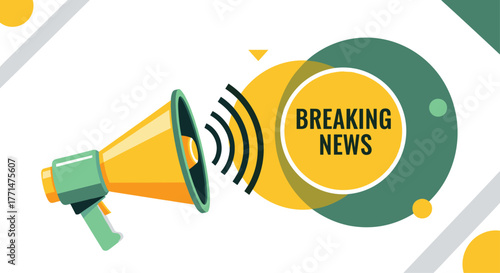 Urgent breaking news announcement with stylish megaphone design to grab attention and communicate important updates right away with powerful visuals