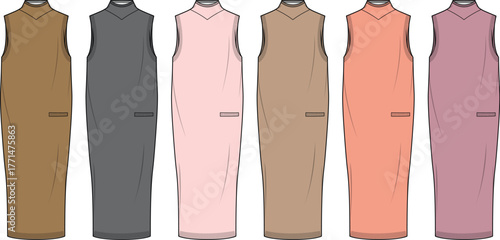 Long Mock Neck Sleeveless Dress in Multiple Colors Illustration
