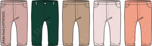 Collection of children's pants in various pastel colors, perfect for everyday wear
