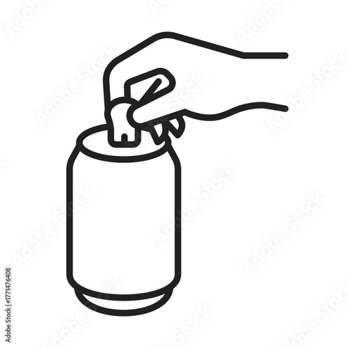Hand opening soda can icon, minimal line style