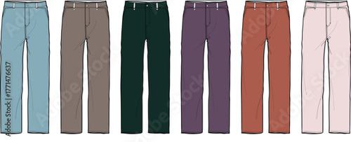 Collection of stylish trousers in various colors, perfect for fashion designs and presentations