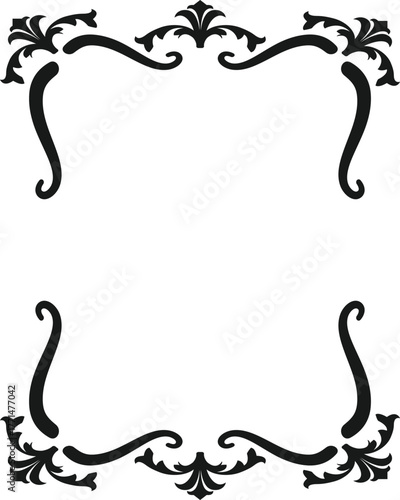 Elegant Vintage Flourish Border Frame in Black Silhouette with Baroque Swirls