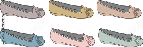 Comfortable and stylish women's ballet flats in assorted pastel colors, featuring elegant bow and tassel embellishments. Versatile footwear for everyday fashion