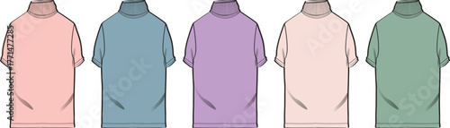 Vector illustration set of women's short sleeve high neck polo shirts. A fashion apparel design template collection with various pastel color options