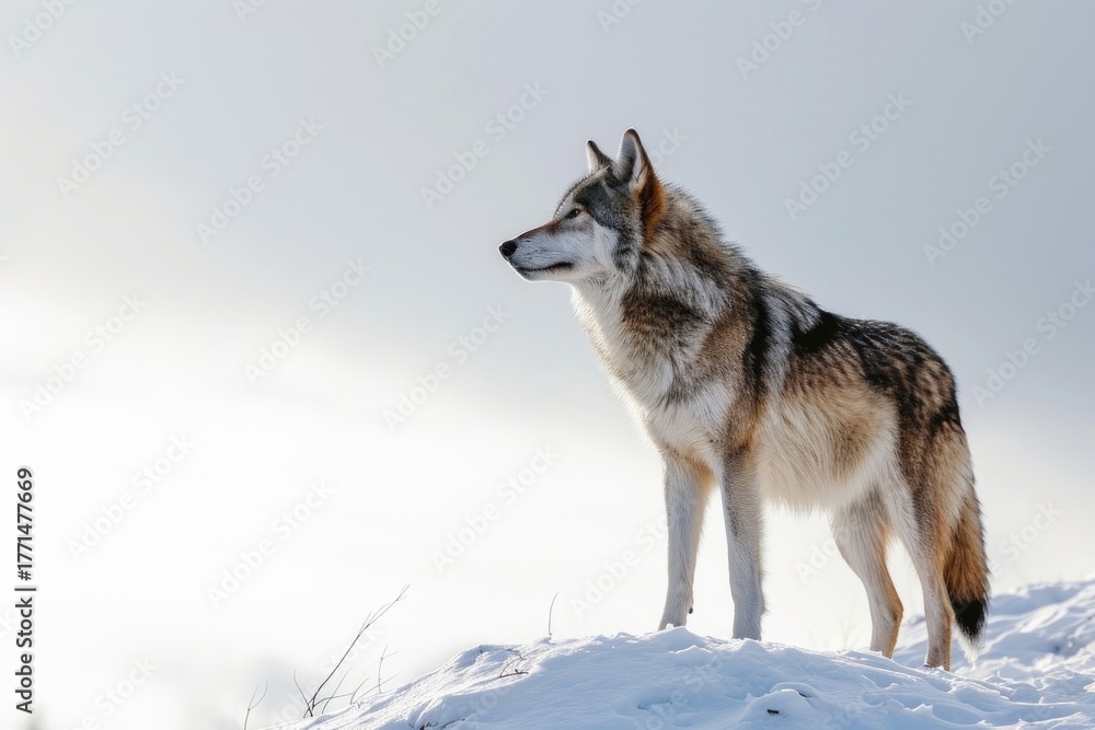 Fototapeta premium Wolf hill landscape standing animal.