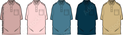 Collection of polo shirts in various colors for apparel design and fashion concepts