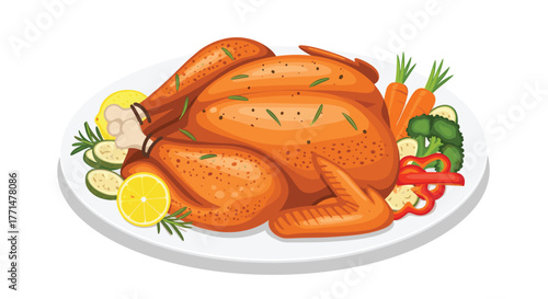 A delicious Thanksgiving Feast with a Roasted Turkey and Colorful Vegetables, Ready for Festive Holiday Gatherings and Heartwarming Meals