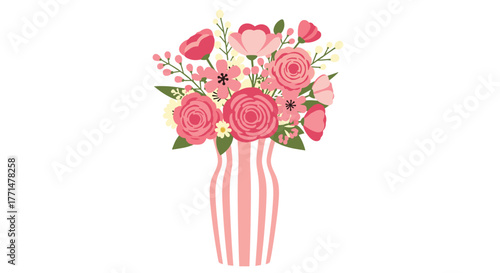 Elegant rose bouquet in striped vase for springtime celebrations and floral designs, perfect for invitations, stationery, and romantic gifts