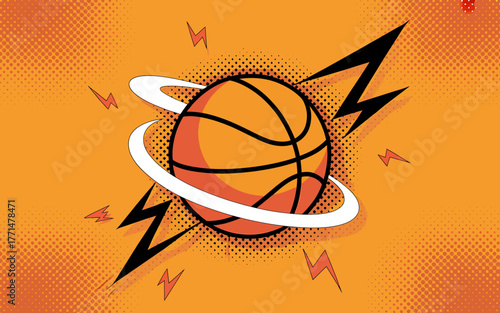 Dynamic Basketball Illustration with Energy Effects and Vibrant Background Design for Sports Promotions and Visual Content