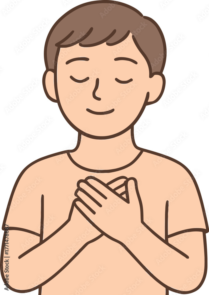 Fototapeta premium Serene individual practices self care by placing hands together demonstrating peace and tranquility