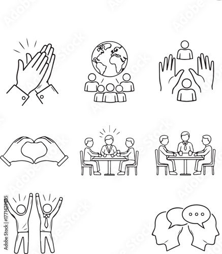 Business and Teamwork Icon Set clapping hands