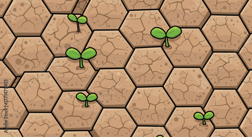 Hopeful seedlings sprout in parched earth, a symbol of resilience and growth, perfect for ecological campaigns and sustainability themes