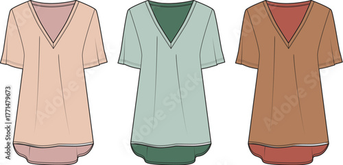 Versatile T-Shirt Designs A Trio of Stylish V-Neck Tops for Everyday Wear