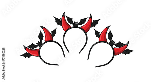 Spooky devil horns and bat headbands create festive Halloween fun for parties and costumes, adding a playful, eerie vibe
