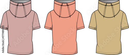 Trendy T-shirts with High Collars Stylish Apparel for a Fashionable Look in Various Colors