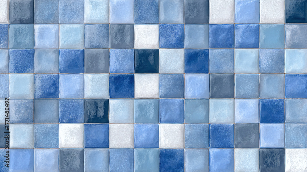 Fototapeta premium A pattern of square ceramic tiles in various shades of blue
