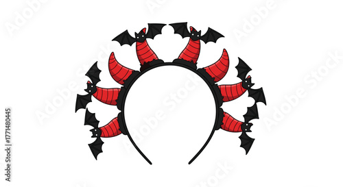 Spooky devil horns and bat headband creates a fun, festive Halloween costume accessory for parties and trick or treating
