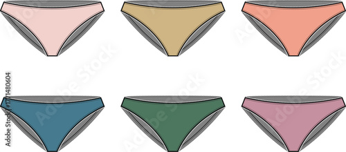 Colorful vector graphic set depicting various women's panties, offering a versatile design element for projects related to fashion, intimacy, and daily feminine wear