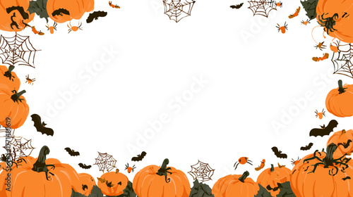 Stylized Halloween Border Featuring Pumpkins, Bats, and Spiders in Autumn Colors