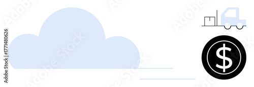Cloud with seamless connectivity to a truck and currency icon, emphasizing integration of logistics, finance, and digital solutions. Ideal for technology, shipping, finance, automation, e-commerce