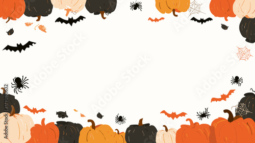 Stylized Halloween Border Featuring Pumpkins, Bats, and Spiders in Autumn Colors