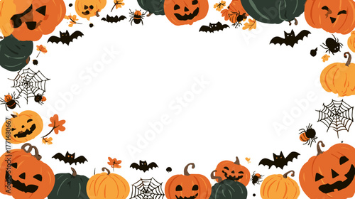 Stylized Halloween Border Featuring Pumpkins, Bats, and Spiders in Autumn Colors