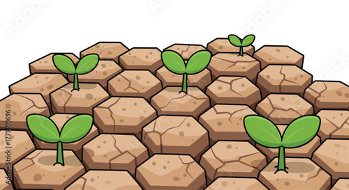 Hope sprouts from barren ground, symbolizing resilience and new beginnings in a dry landscape